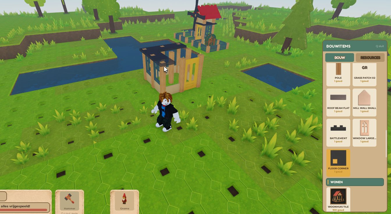 The Mobaco World building menu showing modular construction items.